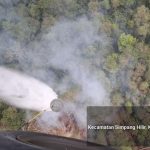 Petugas memadamkan kebakaran hutan dan lahan di area yang terbakar