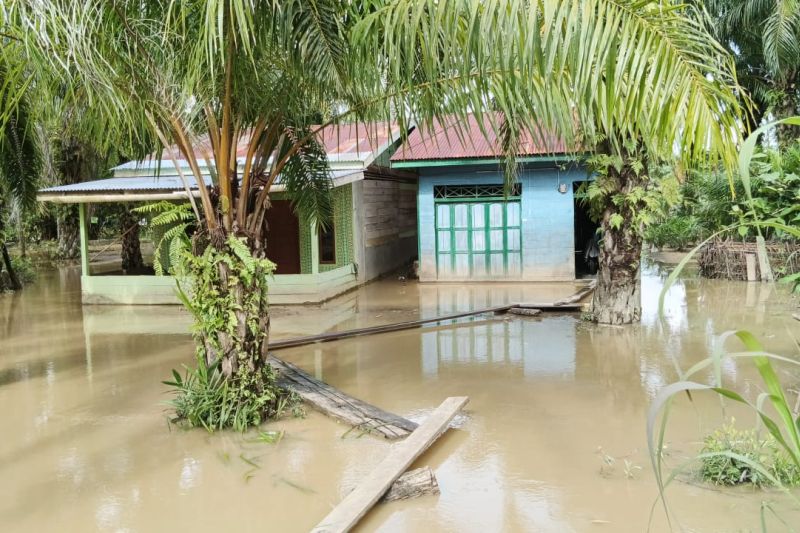 Rumah-rumah warga yang terendam banjir di kawasan permukiman