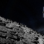 Ilustrasi wahana antariksa Hera mendekati asteroid Dimorphos di ruang angkasa
