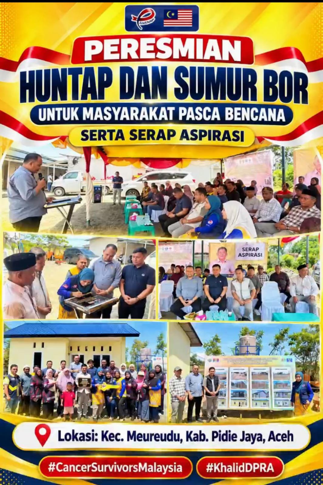Khalid Resmikan Huntap dan Sumur Bor Bantuan Malaysia untuk Korban Bencana Pidie Jaya