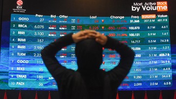 Layar pergerakan indeks saham di Bursa Efek Indonesia yang menunjukkan penurunan