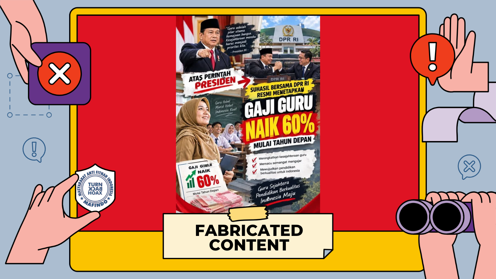 Grafis periksa fakta TurnBackHoax tentang klaim gaji guru naik 60 persen