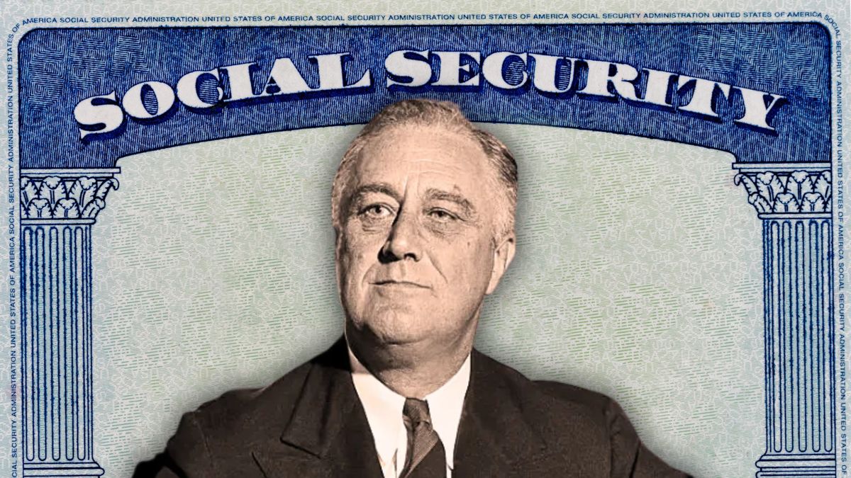 Ilustrasi Presiden Franklin D. Roosevelt dalam pembahasan unggahan pelajaran sejarah Jaminan Sosial Amerika Serikat