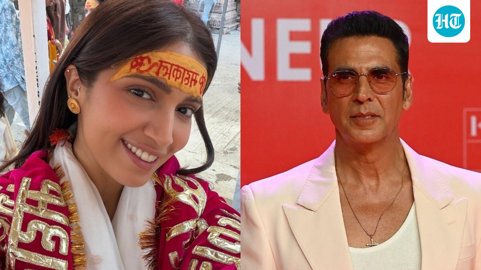 Bhumi Pednekkar dan Akshay Kumar dalam sebuah acara film India