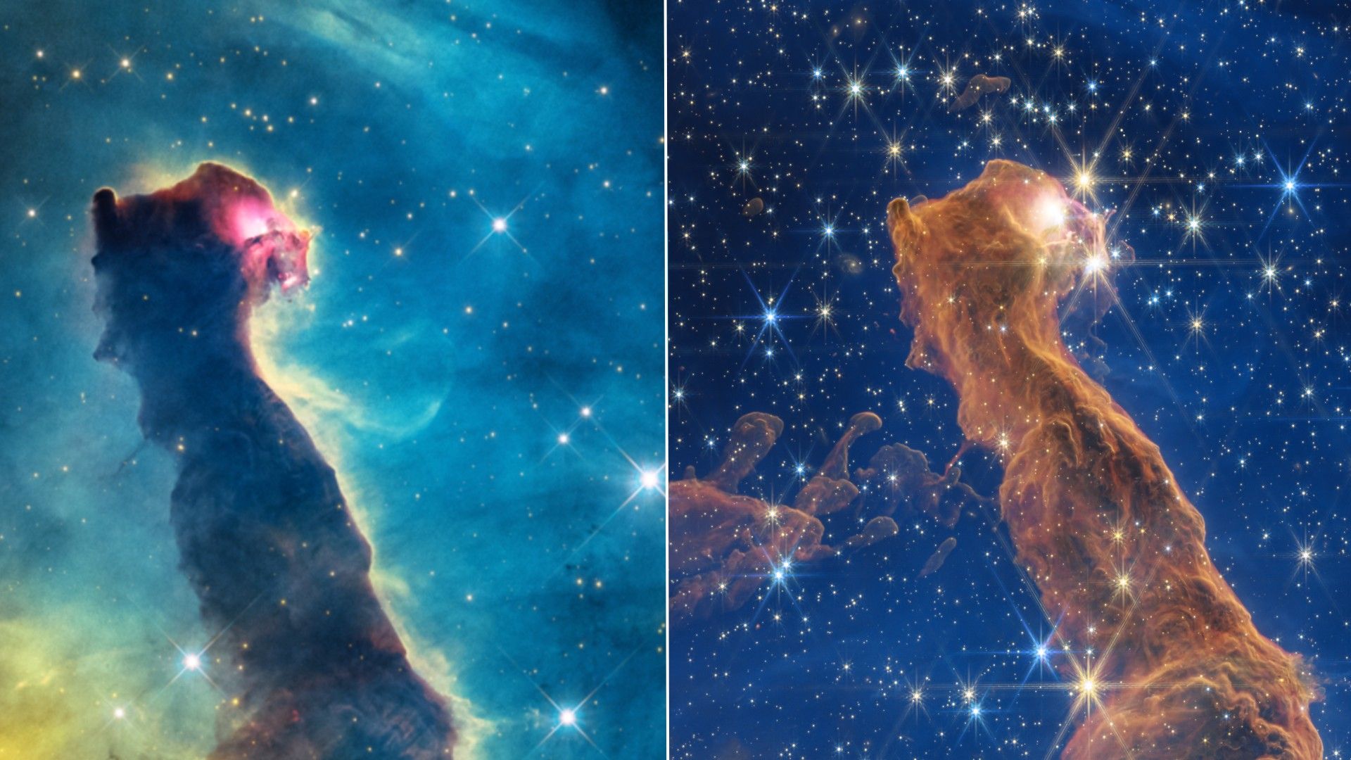 Pilar gas dan debu berbentuk kepala kucing dengan titik cahaya terang sebagai matanya di Nebula Carina