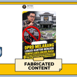 Grafis pemeriksa fakta TurnBackHoax yang menampilkan unggahan yang diklaim melarang kantor DPRD menjadi tempat aksi unjuk rasa, berlabel konten palsu