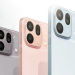 Ponsel pintar flagship dengan modul kamera besar di atas meja